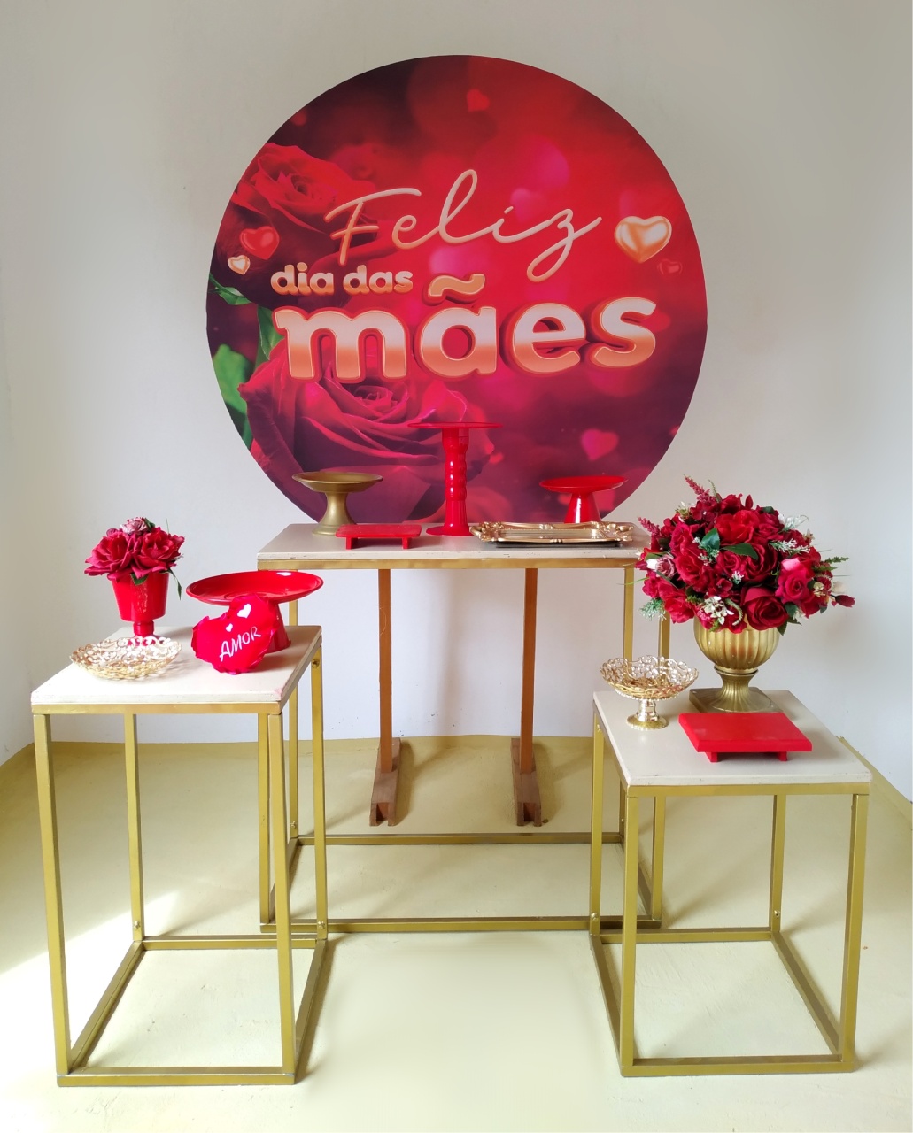 Dia das Mães Vermelho Mesinhas - Kit Prata - Beca Decorações