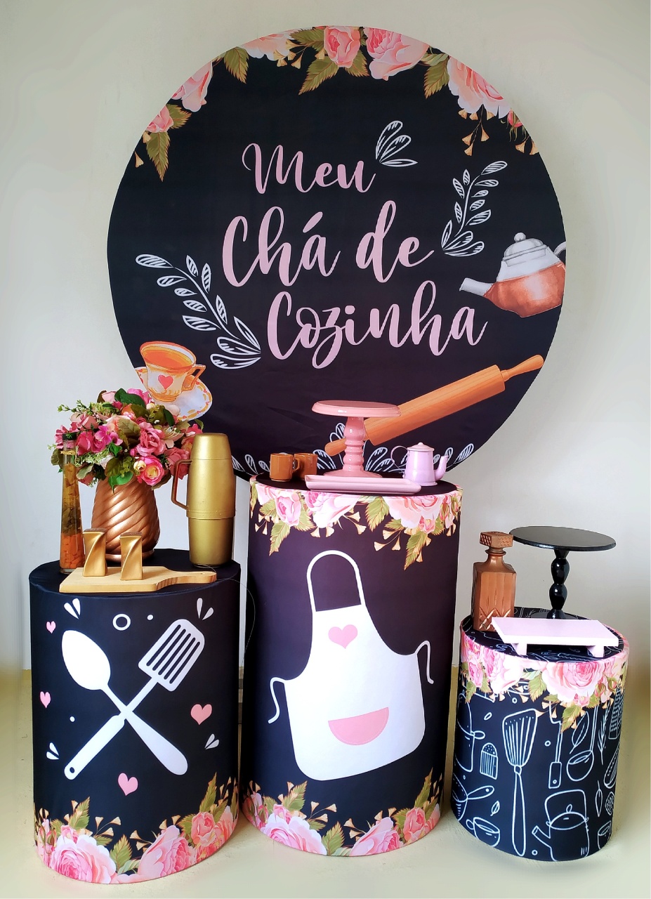 Chá de Cozinha Preto E Rosa ( Kit Prata) - Beca Decorações