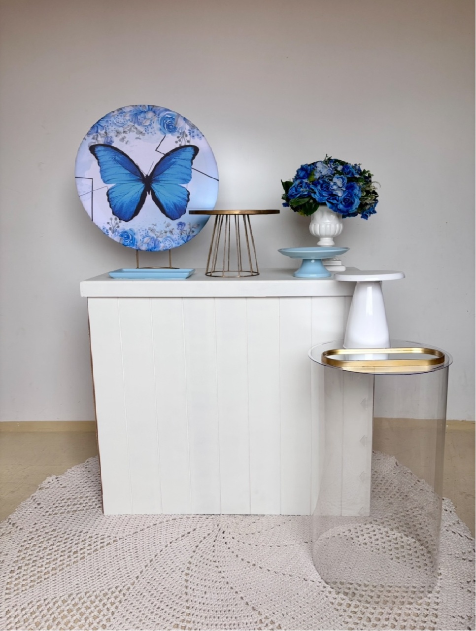 Borboleta Azul Com Cilindro Transparente  - Beca Decorações