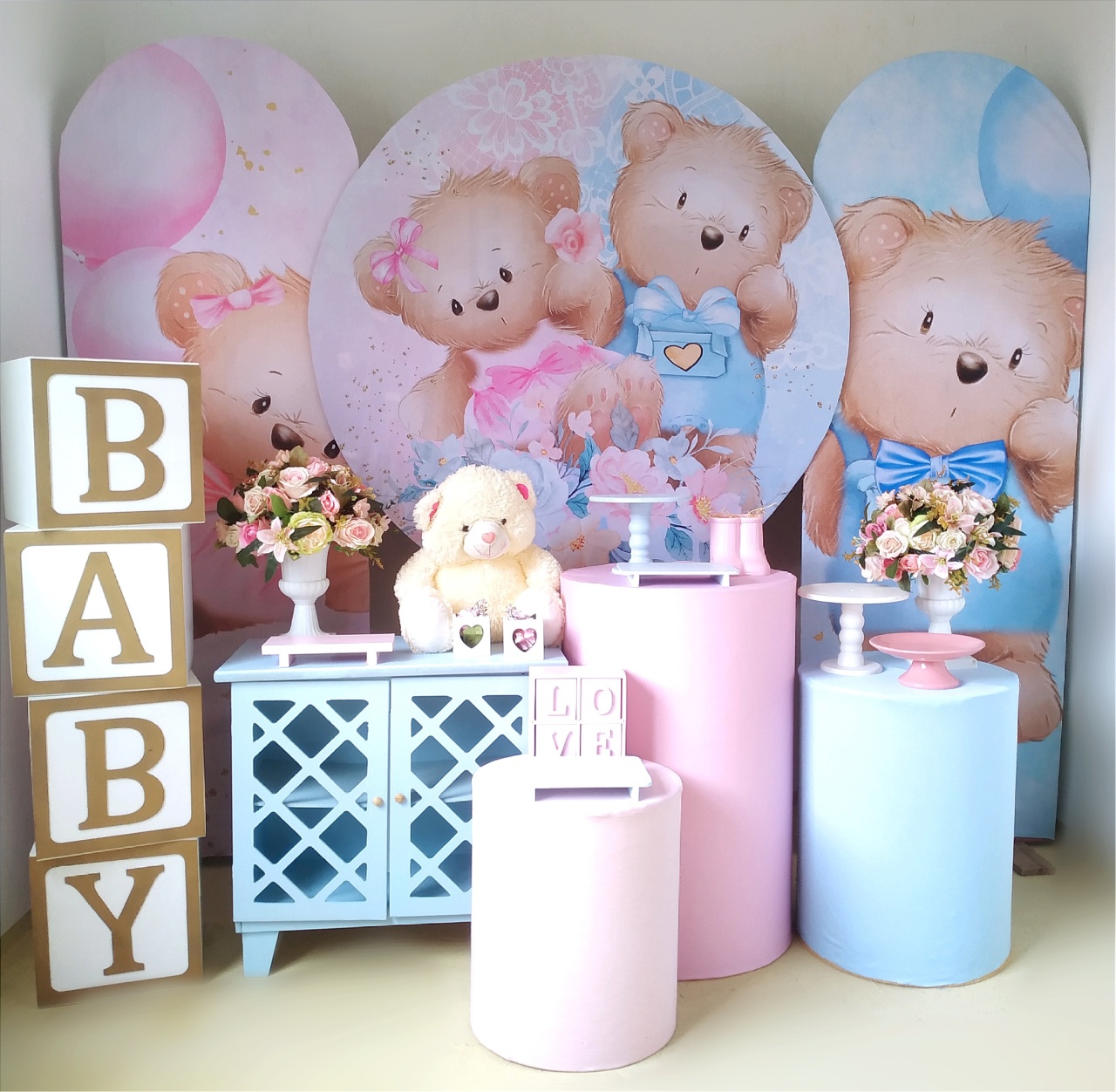 Chá Revelação Ursinhos - Composição 4 - Beca Decorações
