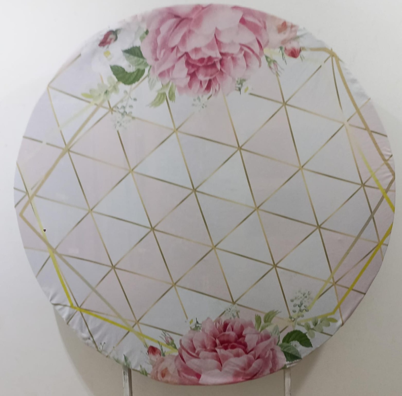 Painel Redondo Floral Mosaico Rosa (Locação) - Beca Decorações