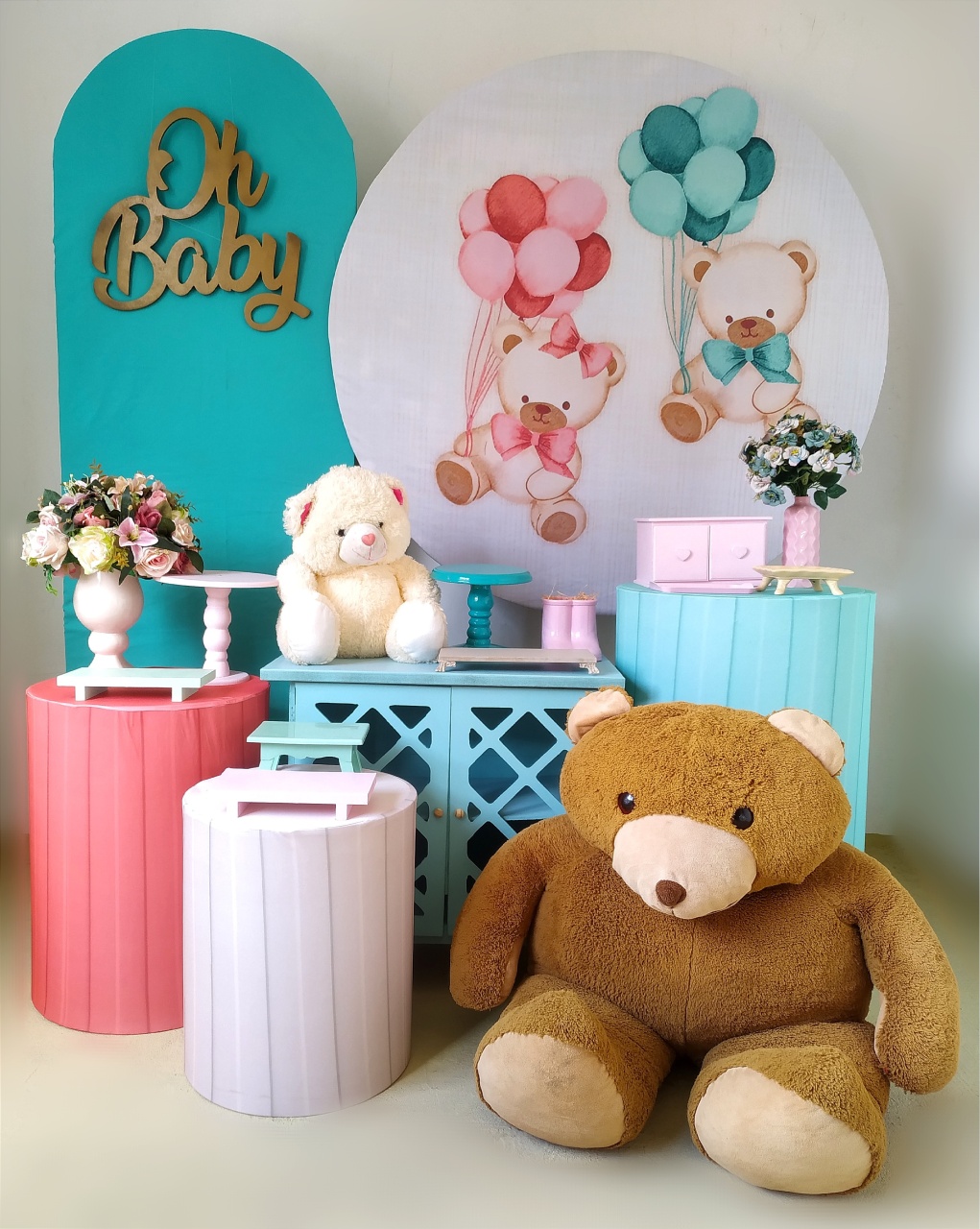 Chá Revelação Ursos Rosa E Verde ( Kit Diamante 2) - Beca Decorações
