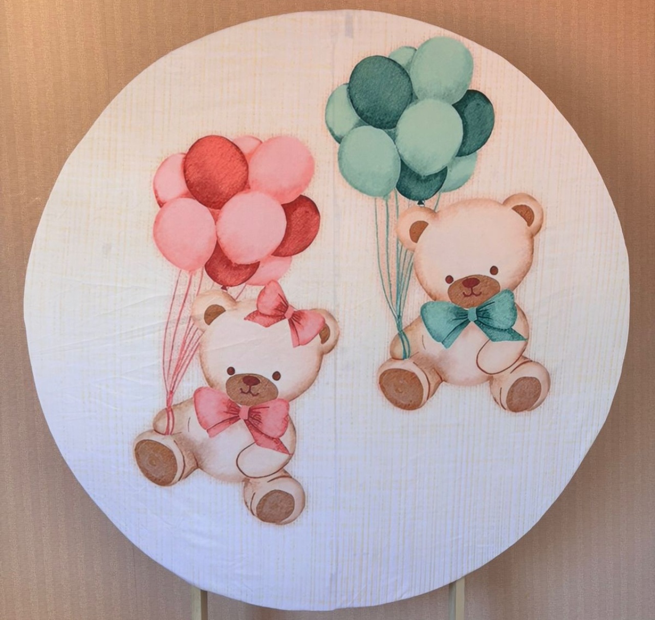 Painel Redondo Chá de Bebê Ursinhos Com Balão (Locação) - Beca Decorações