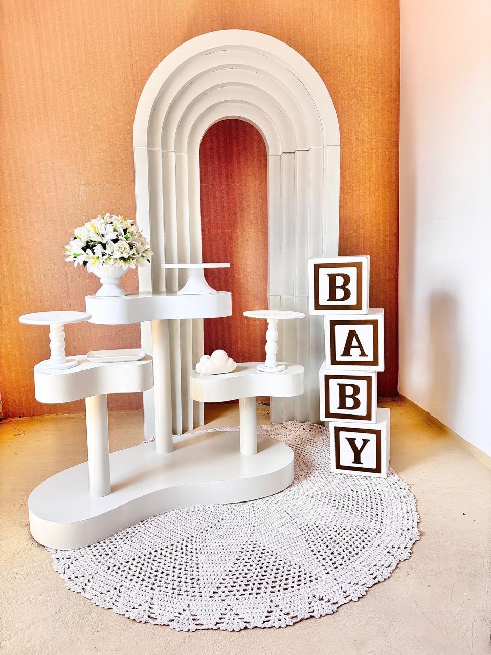 Chá de Bebê Painel Camadas E Mesa Orgânica - Beca Decorações