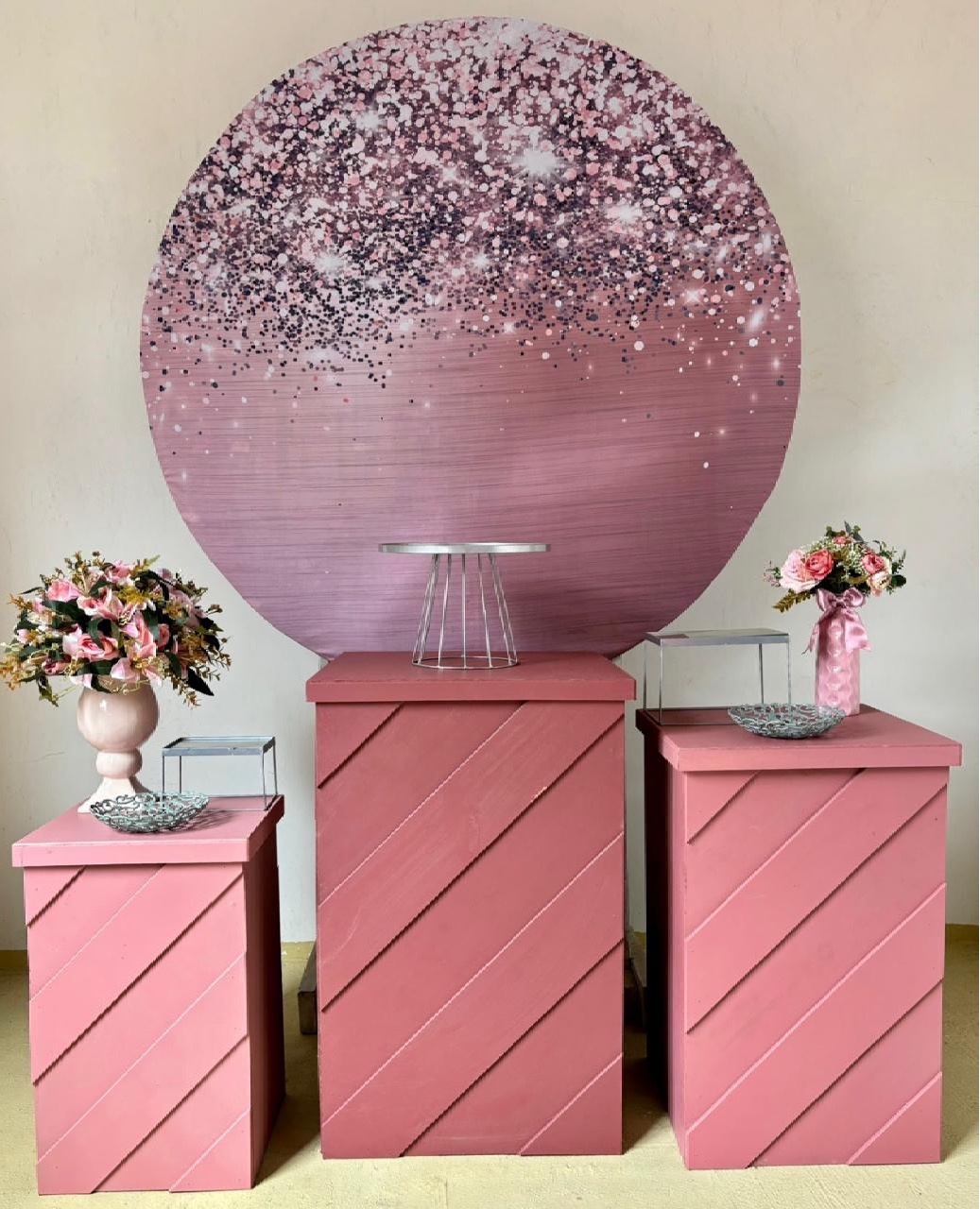 Glitter Rosê - Com Mesinhas Rosa  - Beca Decorações