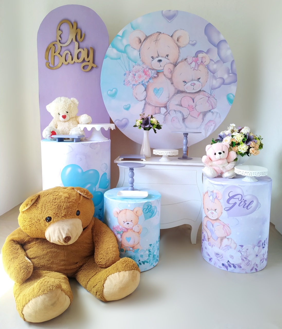 Chá Revelação Ursinho Lilás E Verde (Kit Diamante) - Beca Decorações