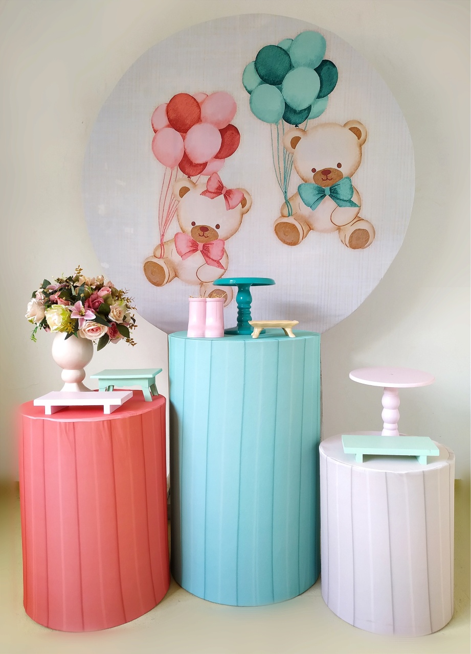 Chá Revelação Ursos Rosa E Verde ( Kit Prata) - Beca Decorações