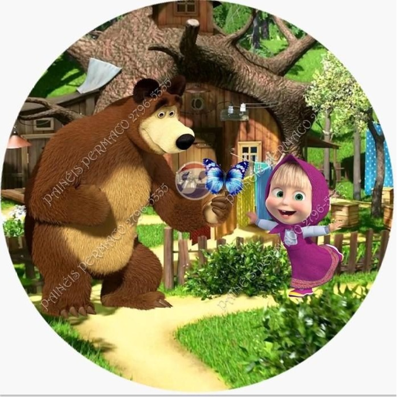 Painel Redondo Marsha E O Urso (Locação) - Beca Decorações