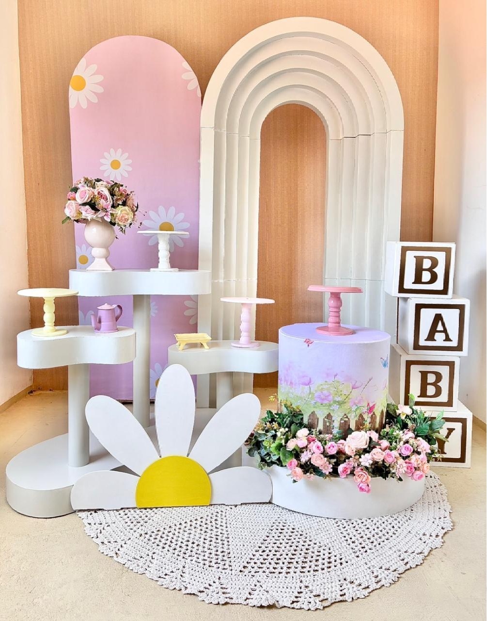 Margaridas Painel Camadas Com Cubos Baby - Beca Decorações