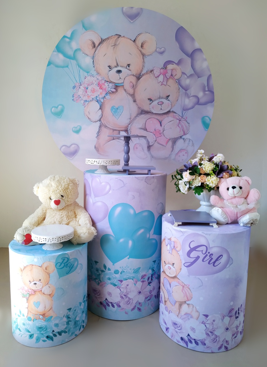 Chá Revelação Ursinho Lilás E Verde (Kit Prata) - Beca Decorações