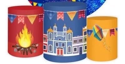Trio de Capa Para Cilindro Arraiá / Festa Junina - Bonequinha Preta Festas