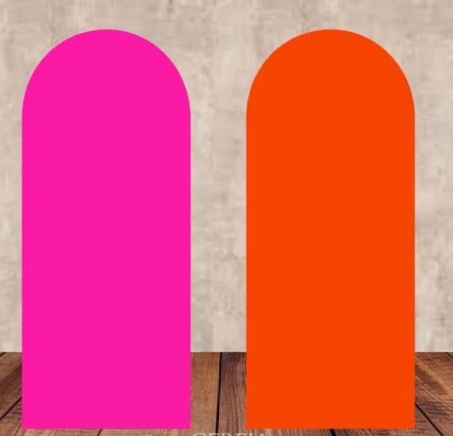 Capa Para Painel Romano Com Tecido Dupla Face Rosa Pink E Laranja - Bonequinha Preta Festas