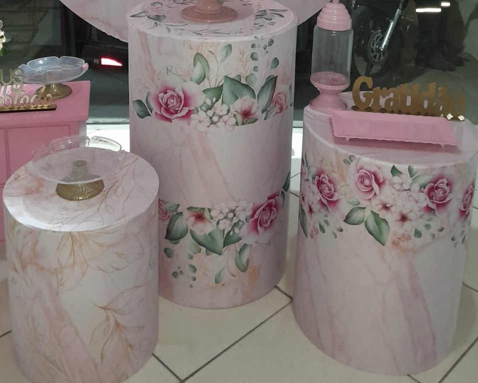 Trio de Capa Para Cilindro Floral - Bonequinha Preta Festas