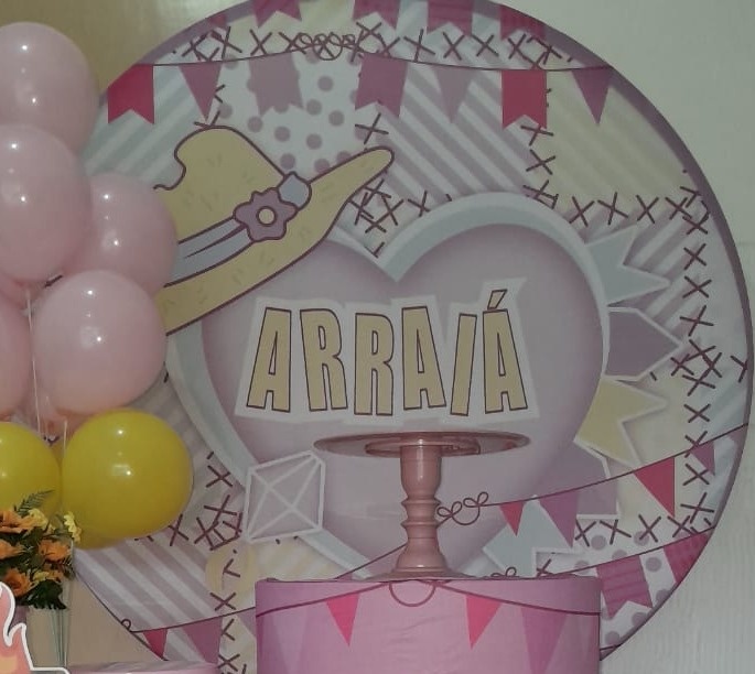 Capa Para Painel Redondo Arraiá Rosa / Festa Junina 1,5Mt - Bonequinha Preta Festas