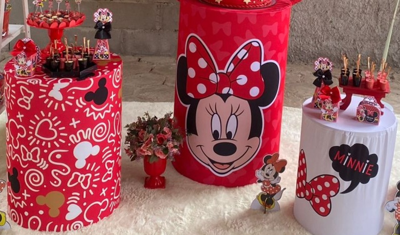 Trio de Capa Para Cilindro Minnie Vermelha - Bonequinha Preta Festas