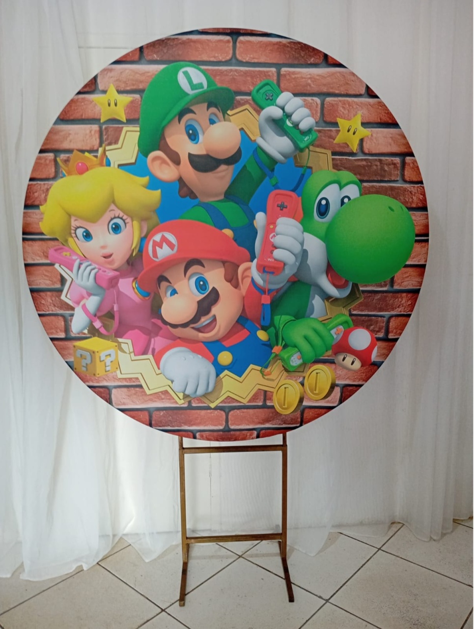 Capa Para Painel Redondo Super Mário - 1,5Mt - Bonequinha Preta Festas