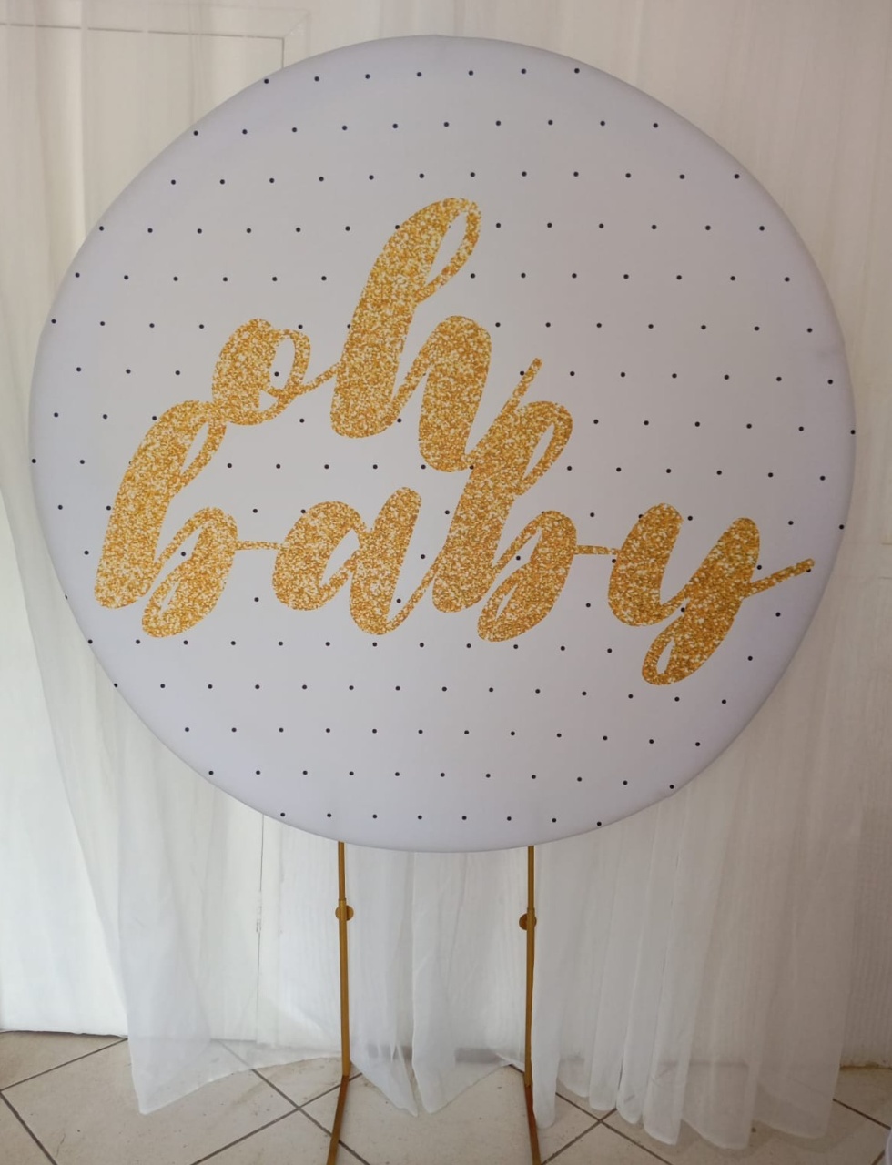 Capa Para Painel Redondo Chá de Bebê Oh Baby - 1,5Mt - Bonequinha Preta Festas