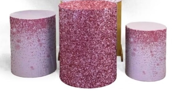 Trio de Capa Para Cilindro 15 Anos / Glitter Rosa - Bonequinha Preta Festas