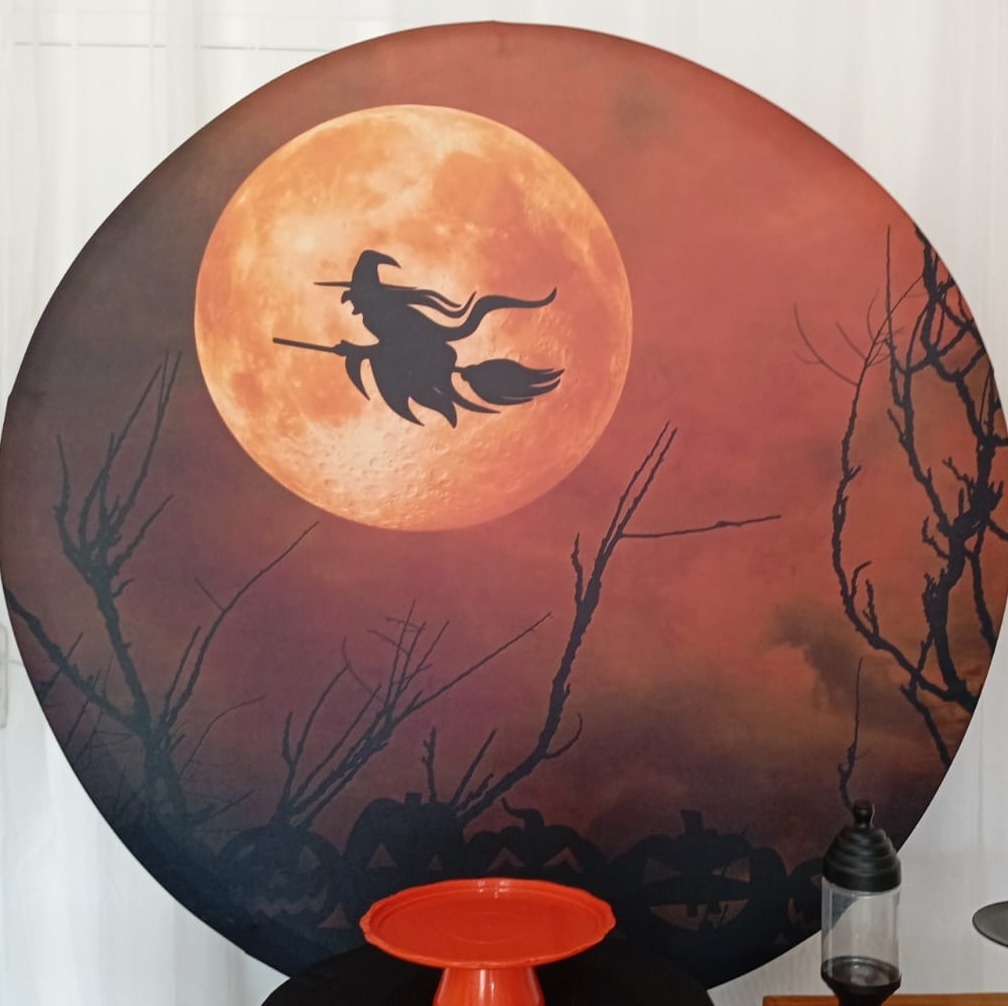Capa Para Painel Redondo Haloween - 1,5Mt - Bonequinha Preta Festas