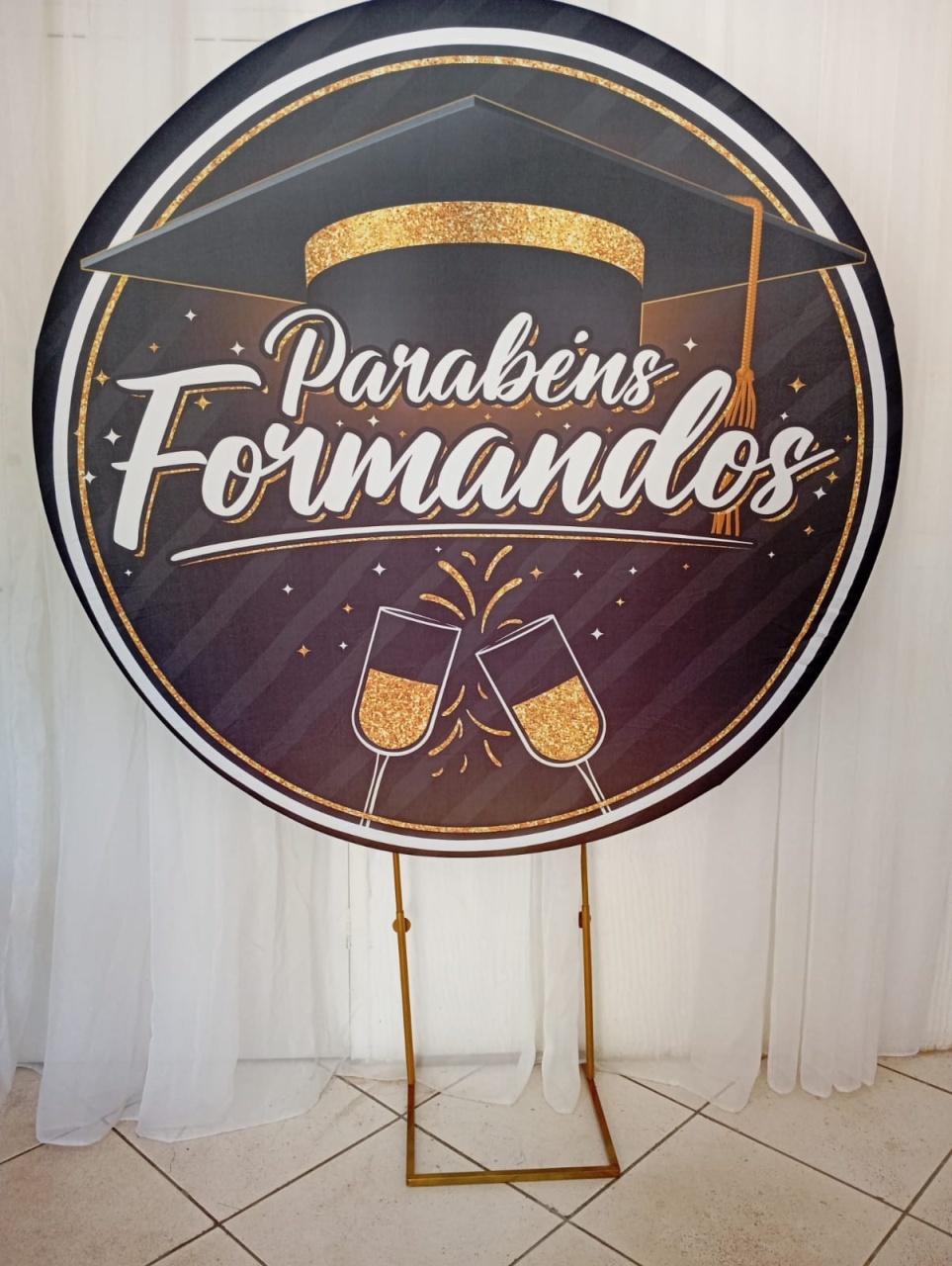 Capa Para Painel Redondo Formatura 1,5Mt - Bonequinha Preta Festas