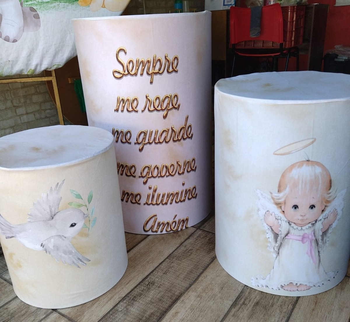 Trio de Capa Para Cilindro Batizado Anjinho - Bonequinha Preta Festas
