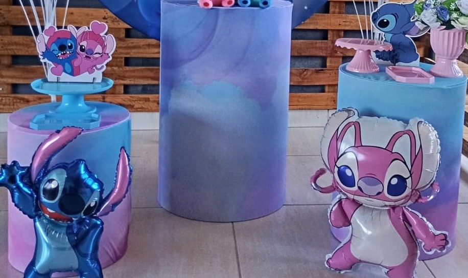 Trio de Capa Para Cilindro Mesclado Azul E Rosa - Bonequinha Preta Festas