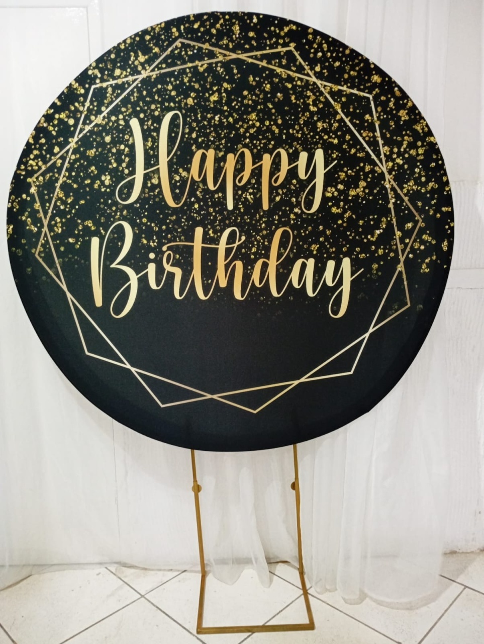 Capa Para Painel Redondo Happy Birthday 1,5Mt - Bonequinha Preta Festas