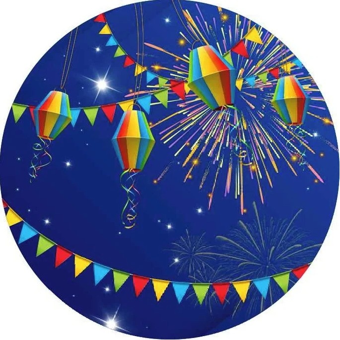 Capa Para Painel Redondo Arraiá Azul / Festa Junina 1,5Mt - Bonequinha Preta Festas