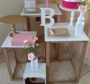Trio de Mesa de Mdf Cubo - Branca - Bonequinha Preta Festas