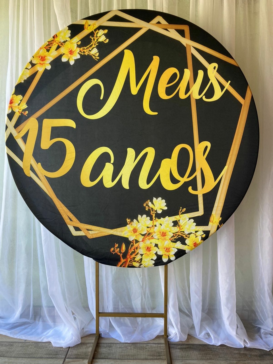 Capa Para Painel Redondo 15 Anos - Preto - 1,5Mt - Bonequinha Preta Festas
