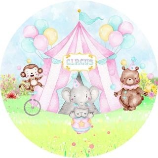 Capa Para Painel Redondo Circo Rosa - 1,5Mt - Bonequinha Preta Festas