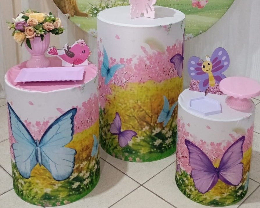 Trio de Capa Para Cilindro Borboleta / Jardim - Bonequinha Preta Festas