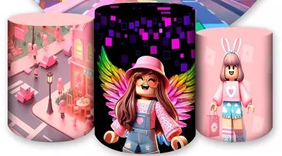 Trio de Capa Para Cilindro Roblox Rosa - Bonequinha Preta Festas