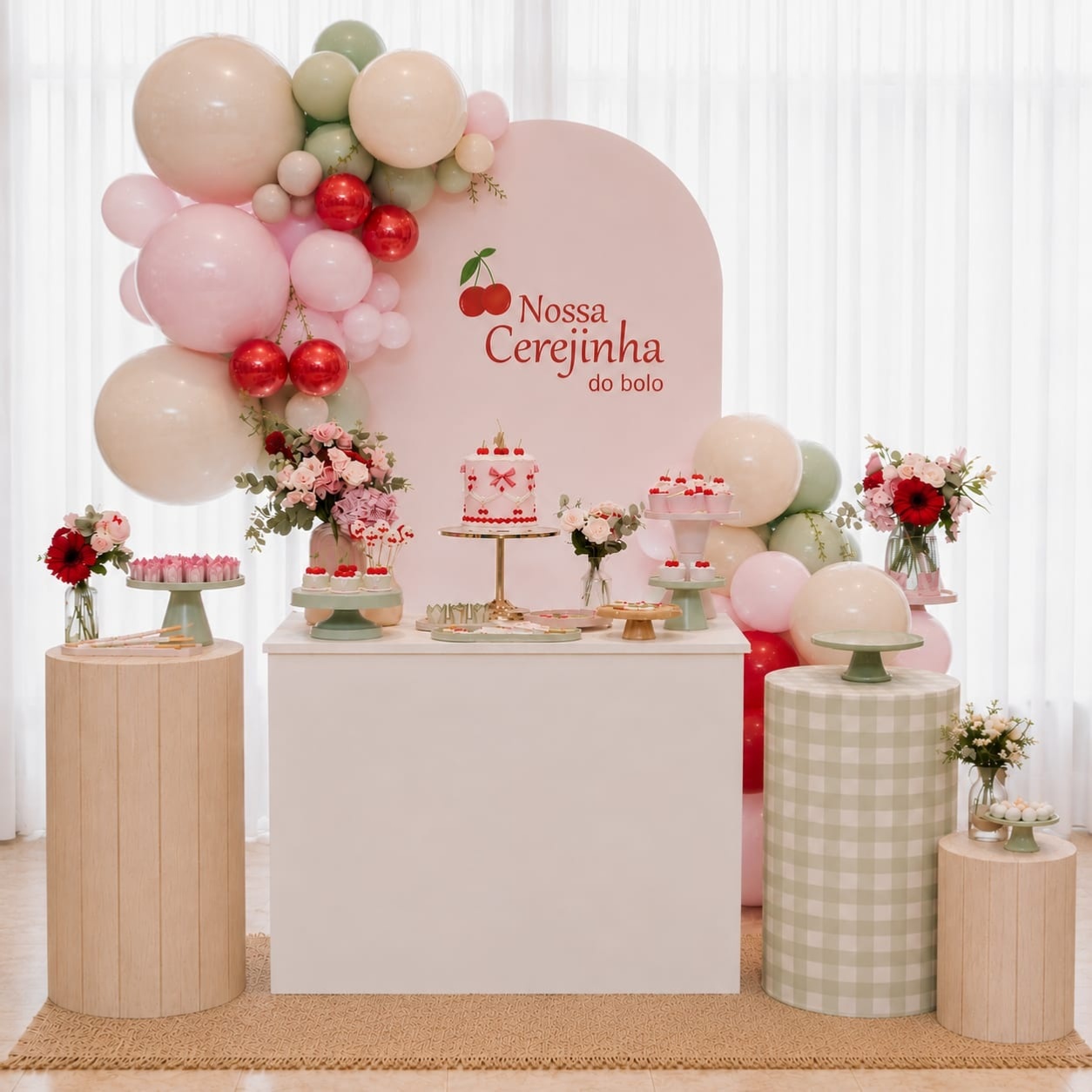 Kit Especial - Cerejinha - Painel Romano - Bonequinha Preta Festas