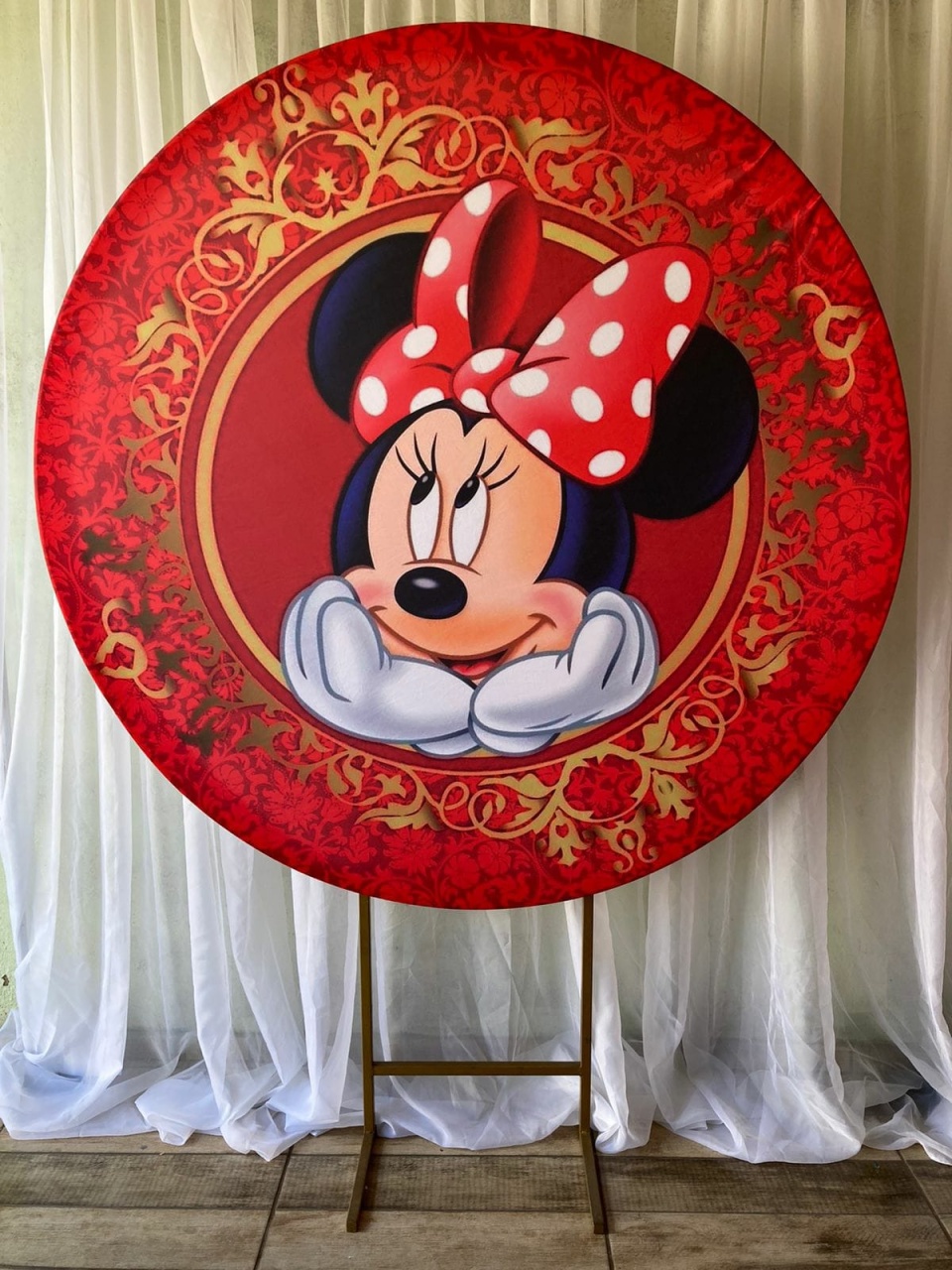 Capa Para Painel Redondo Minnie Vermelha 1,5Mt - Bonequinha Preta Festas