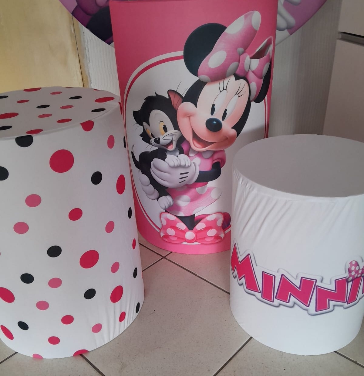 Trio de Capa Para Cilindro Minnie Rosa - Bonequinha Preta Festas