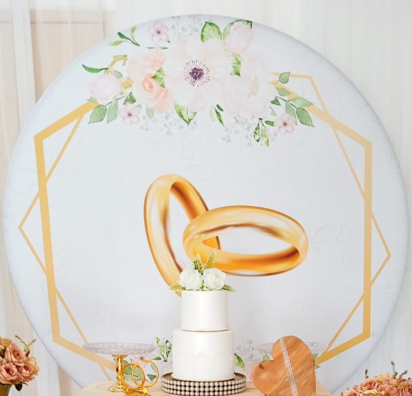 Capa Para Painel Redondo Casamento / Noivado / Bodas 1,5Mt - Bonequinha Preta Festas
