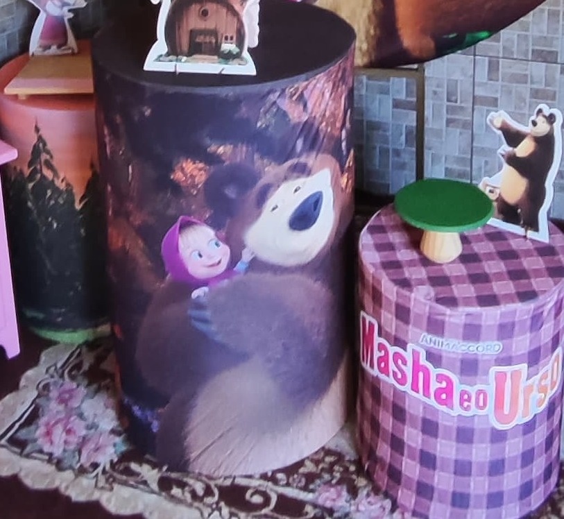 Trio de Capa Para Cilindro Masha E O Urso - Bonequinha Preta Festas