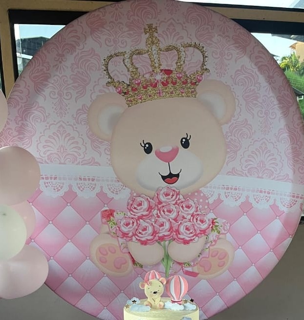 Capa Para Painel Redondo Ursinha Princesa - 1,5Mt - Bonequinha Preta Festas
