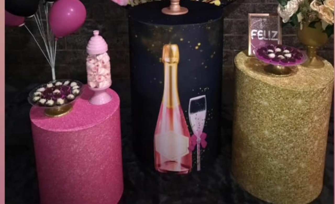Trio de Capa Para Cilindro Glitter Champgne - Bonequinha Preta Festas