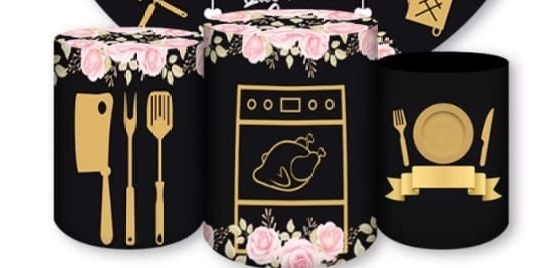 Trio de Capa Para Cilindro Chá de Panela/Cozinha - Bonequinha Preta Festas