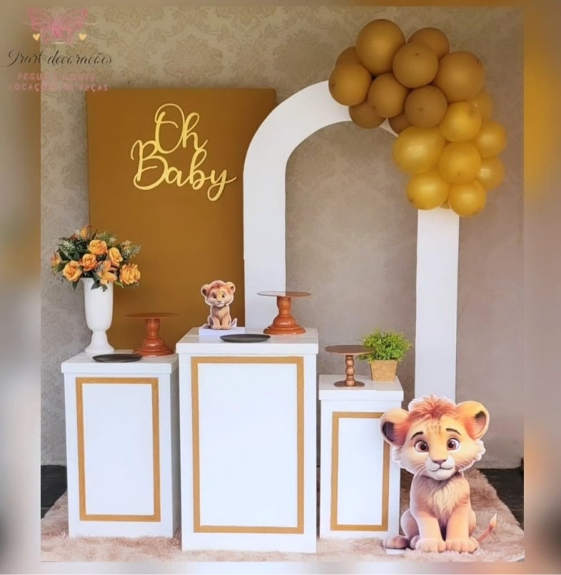 Kit Luxo  Leaozinho  Unisex/Cacho de Balões  Tam.p Chá de Bebe - Irartdecorações Pegue & MONTE