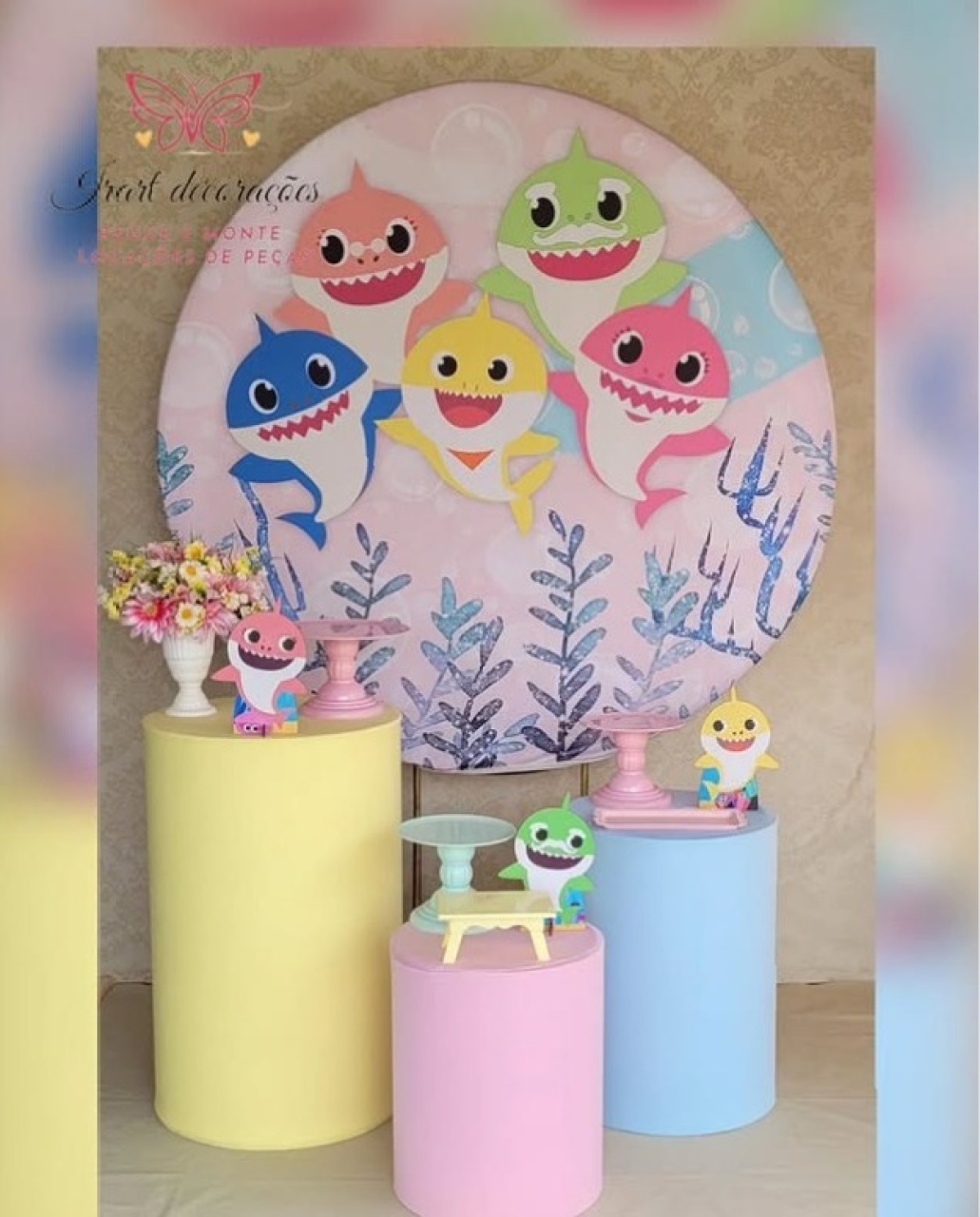 Kit01 Baby Shark Rosa - Irartdecorações Pegue & MONTE