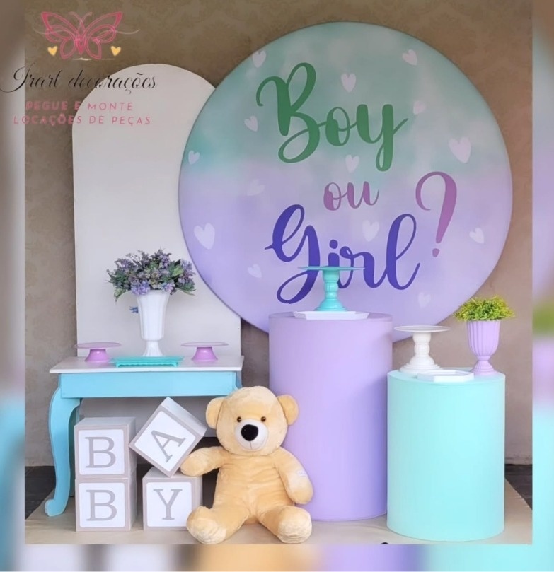 Kit03 Big Verde/Lilas Boy&Girl Chá Revelação - Irartdecorações Pegue & MONTE