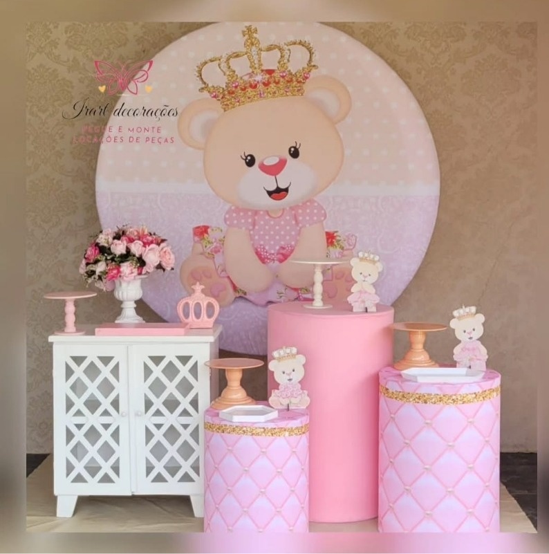 Kit 02 Princesa Ursa Chá de Bebe Menina - Irartdecorações Pegue & Monte