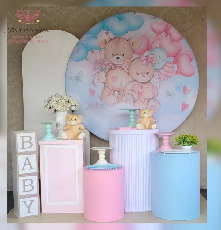 Kit 03 Big Rosa/Azul Chá Revelação - Irartdecorações Pegue & MONTE