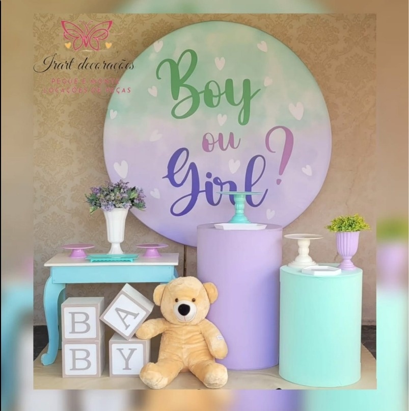 Kit 02 Verde/Lilas  Boy&Girl Chá Revelação - Irartdecorações Pegue & MONTE