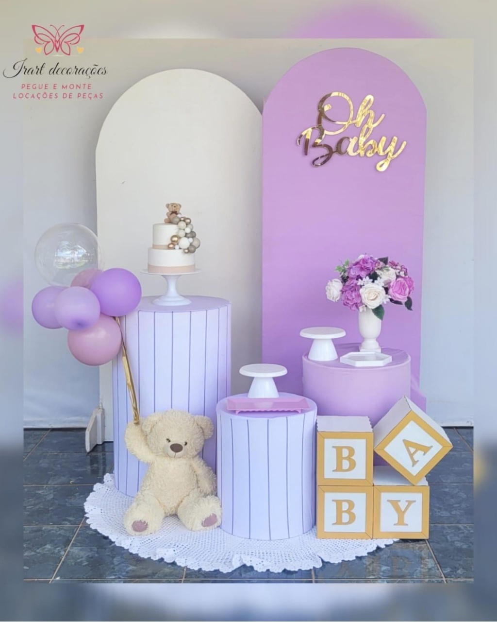 Chá Bebe Menina Lilas 02 Paineis - Irartdecorações Pegue & Monte