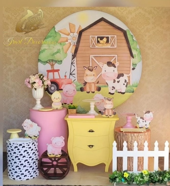 Kit 02 Fazendinha Rosa/Amarelo - Irartdecorações Pegue & MONTE