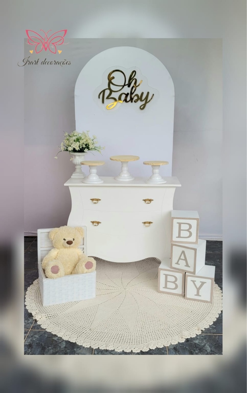 Kit Chá Revelação /Painel Romano Branco - Irartdecorações Pegue & MONTE